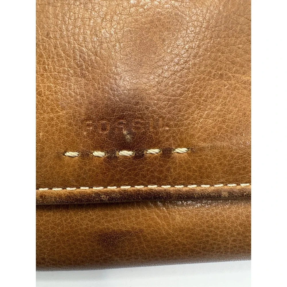 Fossil‎ Brown Leather Checkbook Wallet Bifold Organizer Womens